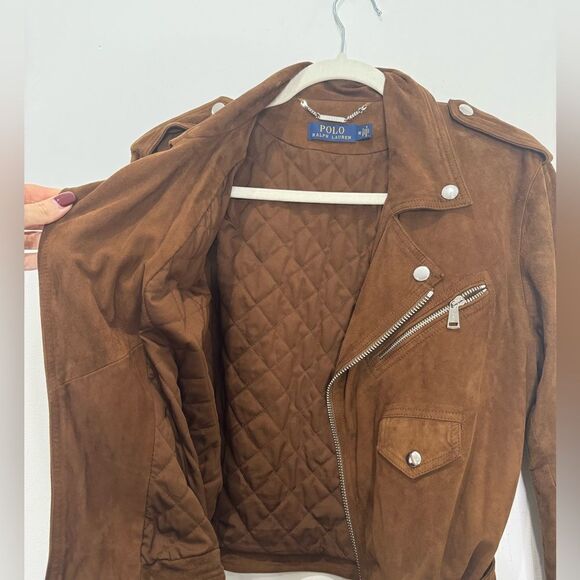 Polo Ralph Lauren notched-collar brown suede biker jacket - Picture 10 of 14